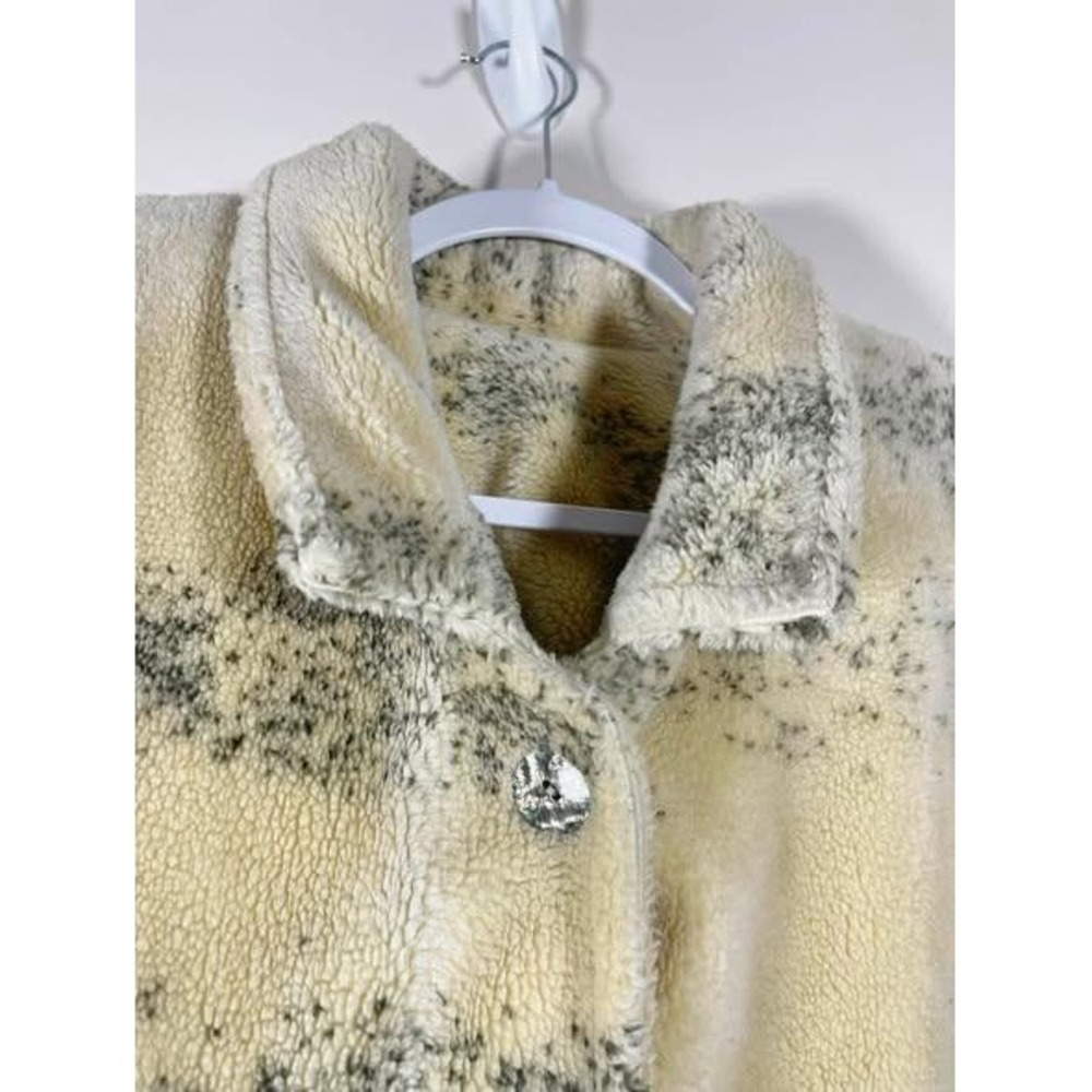 VTG Laura M Scenic Mountains Fishing Fleece Jacket Wms Medium Cream Green 90s - Picture 3 of 10